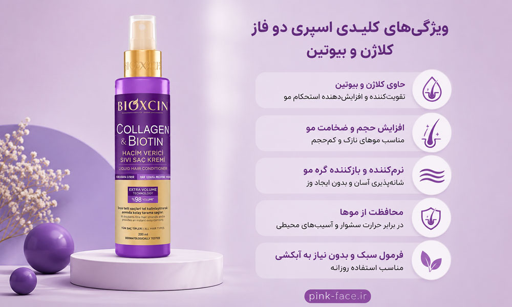 مقایسه اسپری دوفاز بیوکسین بنفش سبز طلایی و مدل کلاژن