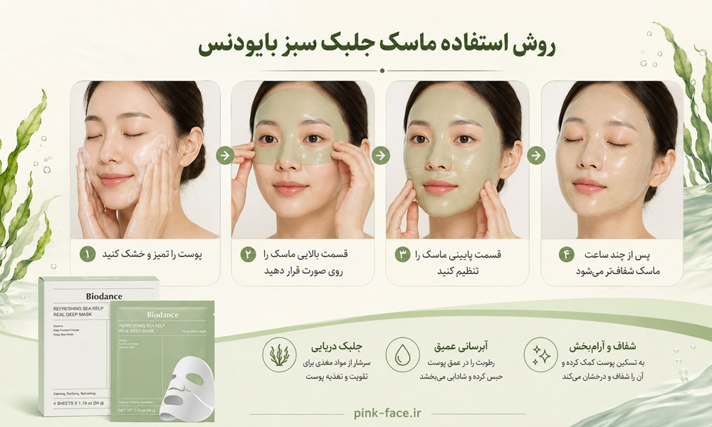 روش استفاده از ماسک ورقه ای بایودنس جلبک دریایی سبز